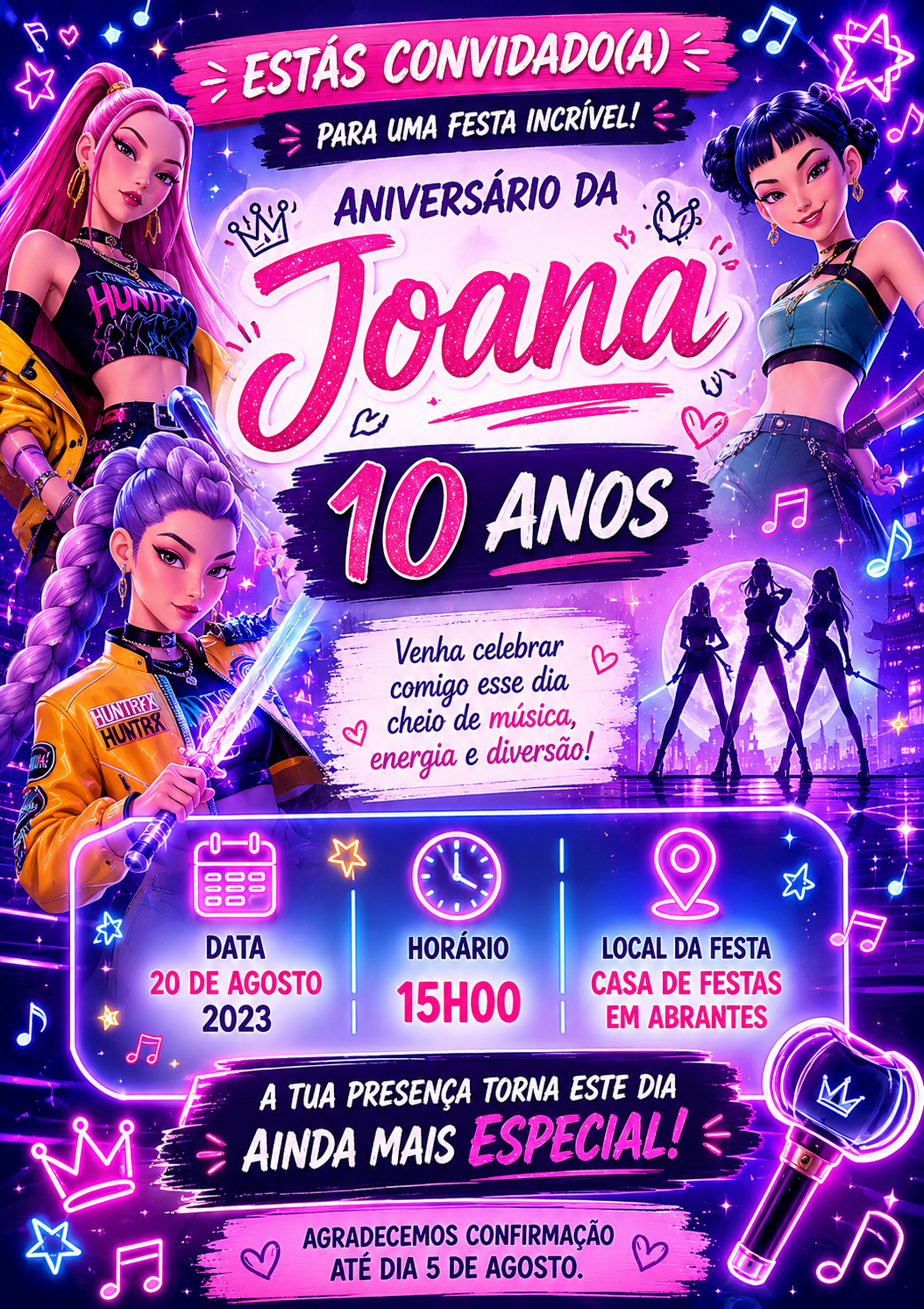 Convites de Aniversário Guerreiras do K-POP
