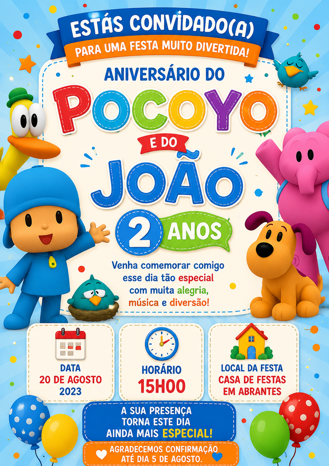Convites de Aniversário Pocoyo
