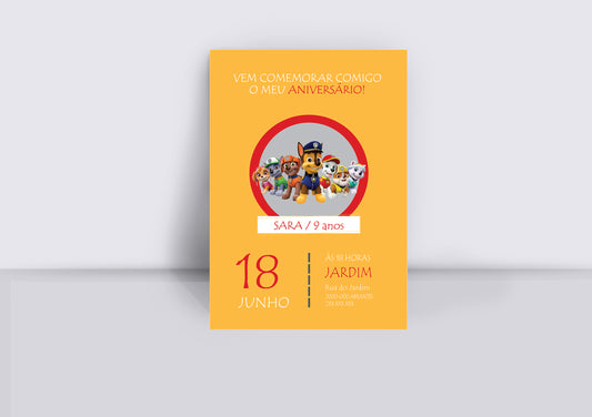 Convites de Aniversário Patrulha Pata