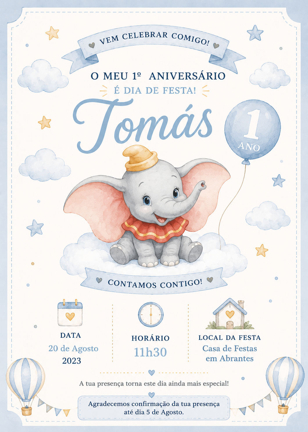 Convites de Aniversário Bebé Dumbo