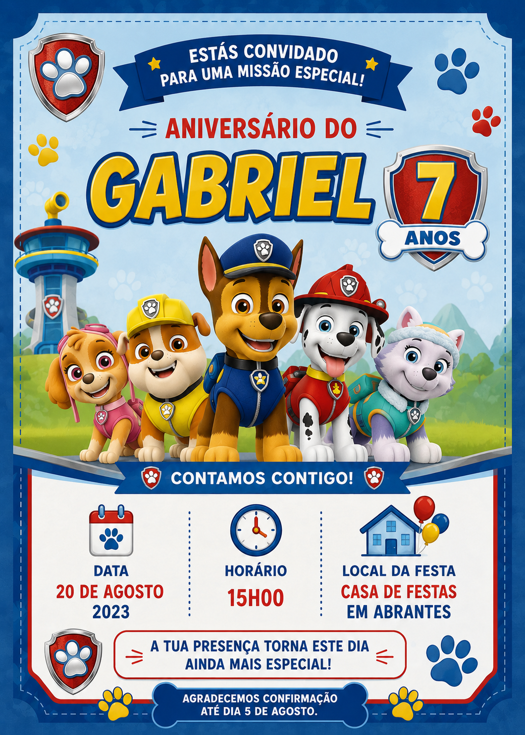 Convites de Aniversário Patrulha Pata