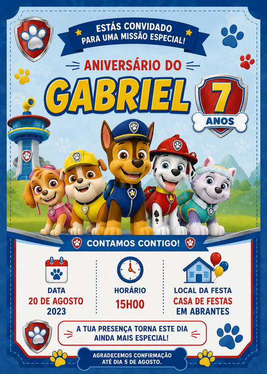 Convites de Aniversário Patrulha Pata