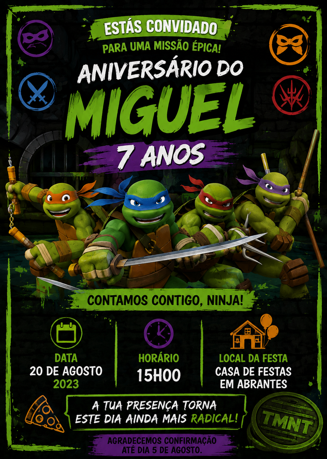 Convites de Aniversário Tartarugas Ninja