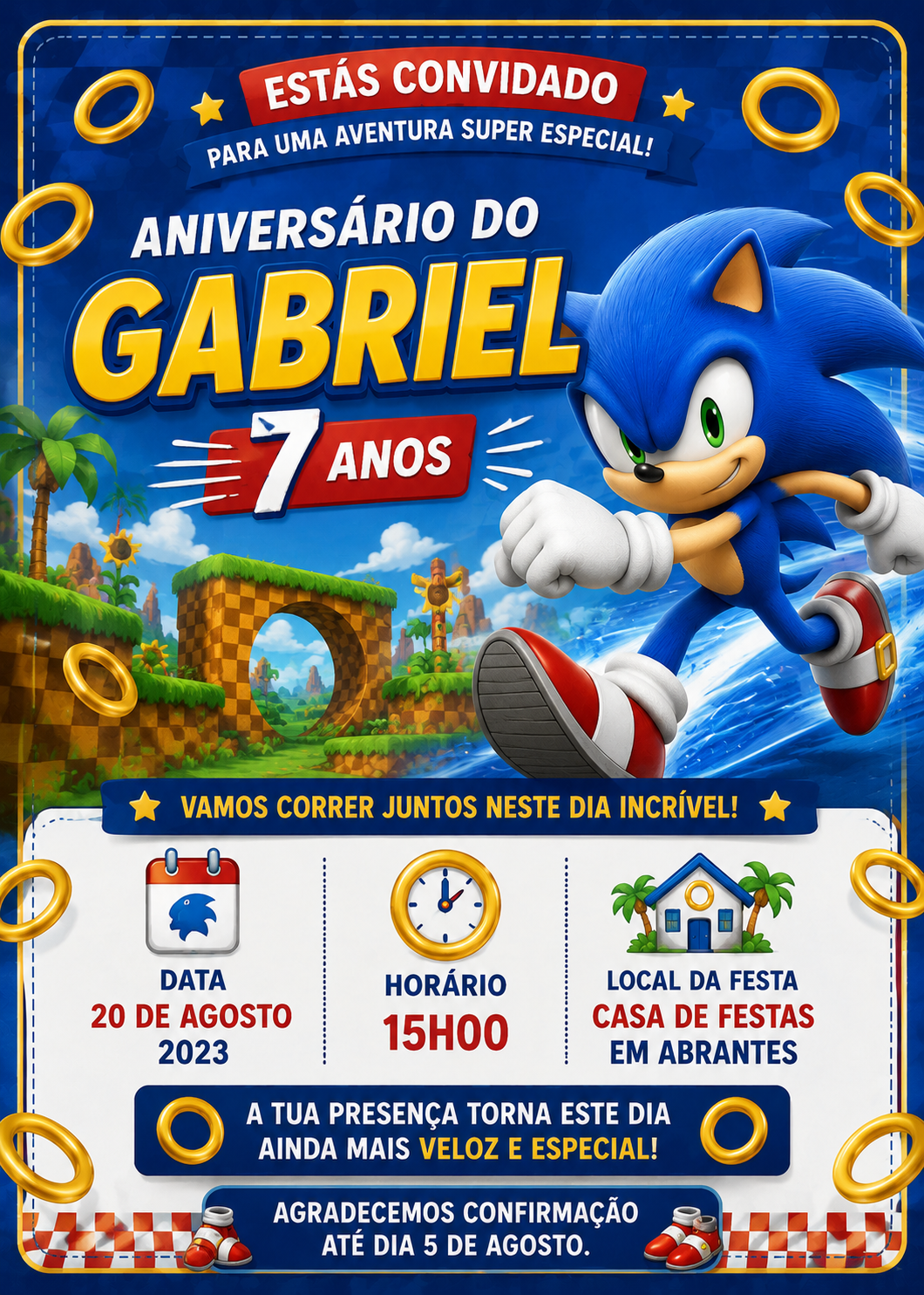 Convites de Aniversário Sonic