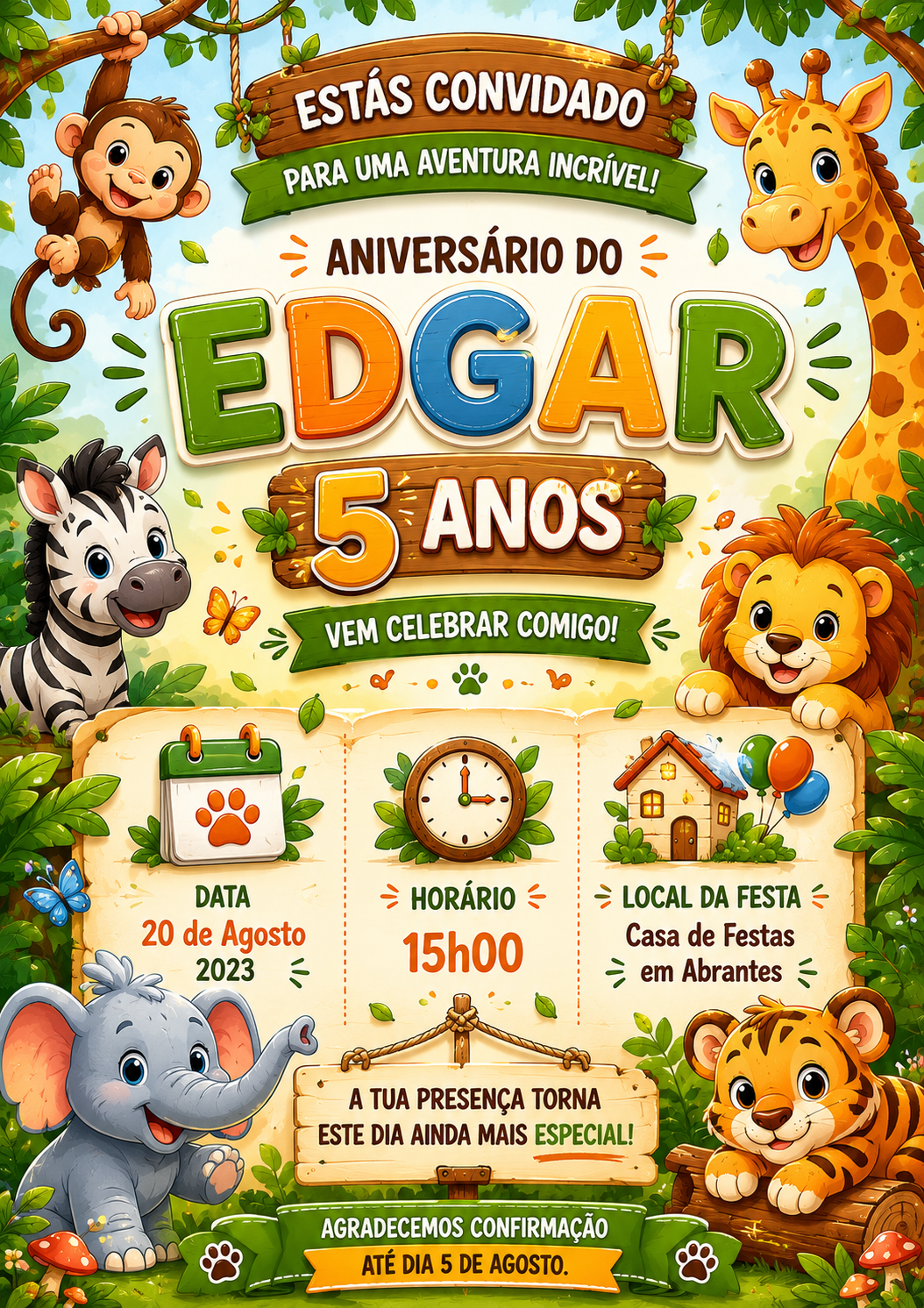 Convites de Aniversário Animais