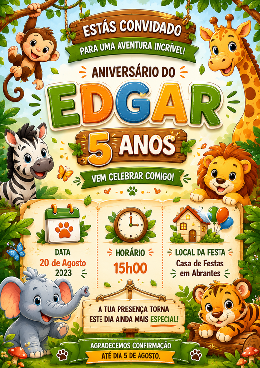 Convites de Aniversário Animais