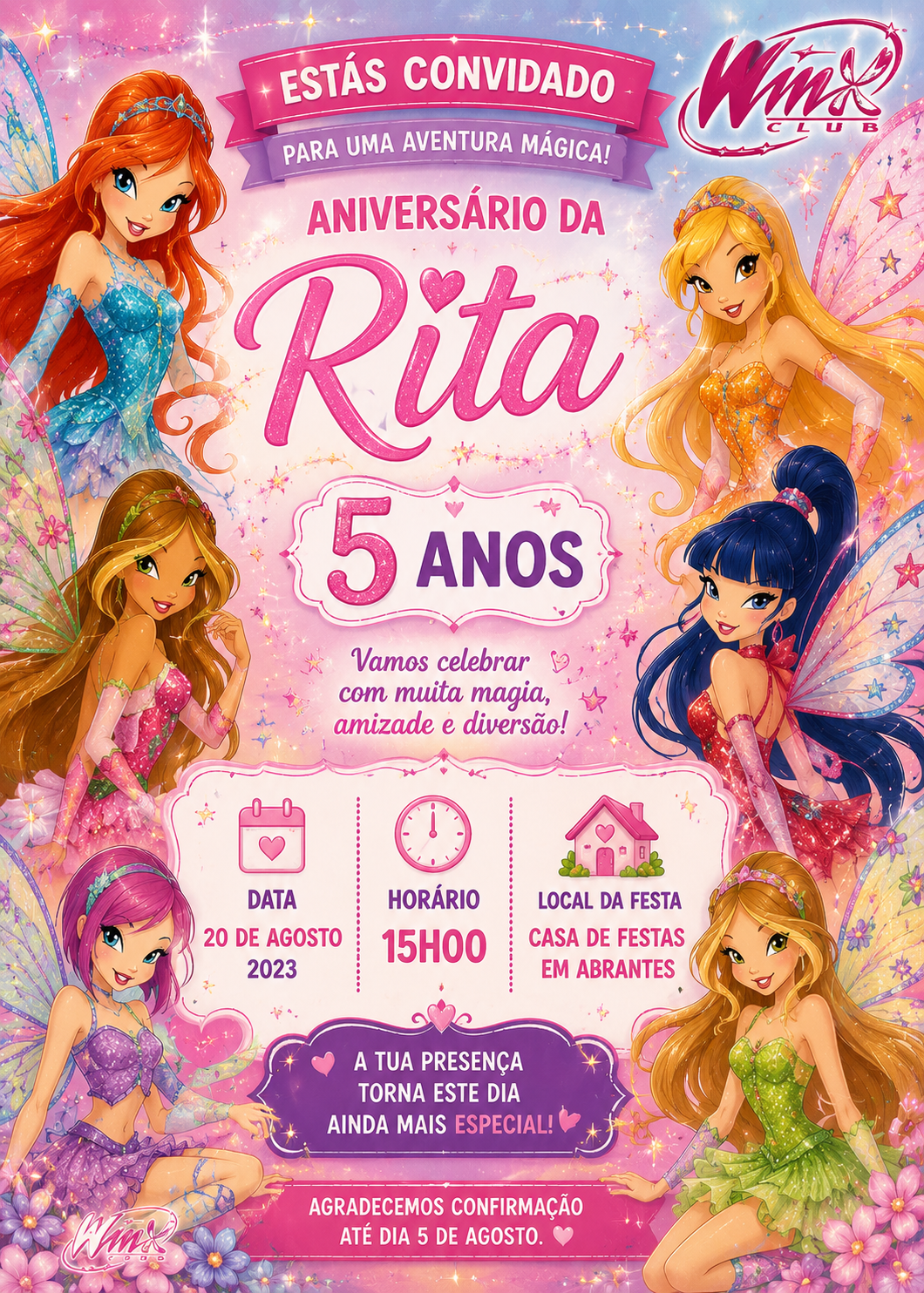 Convites de Aniversário Clube Winx