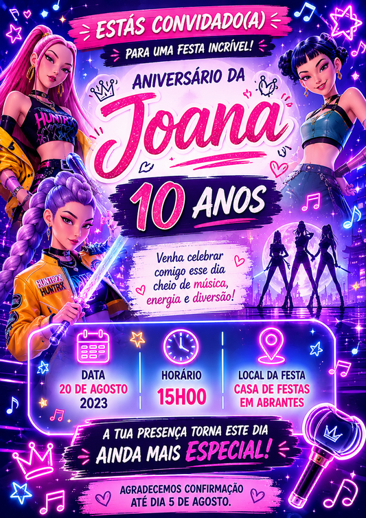 Convites de Aniversário Guerreiras do K-POP