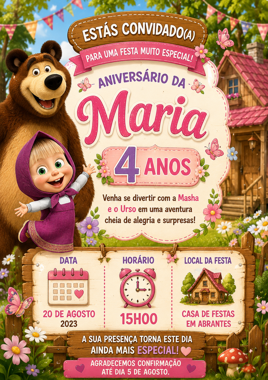 Convites de Aniversário Masha e o Urso