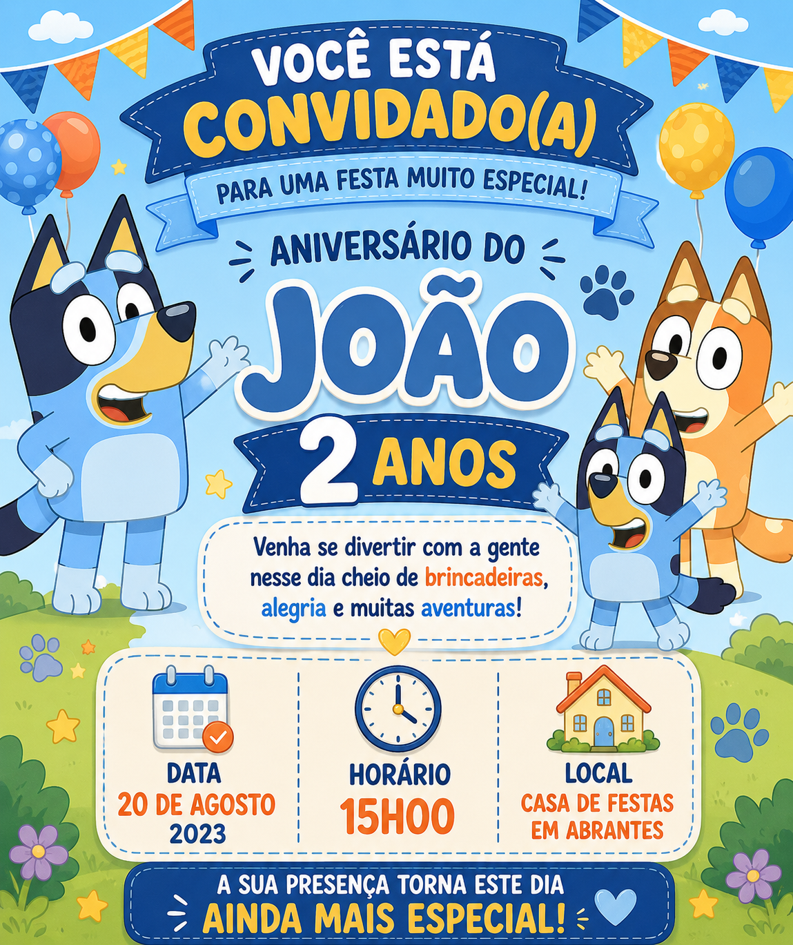 Convites de Aniversário Bebé Bluey