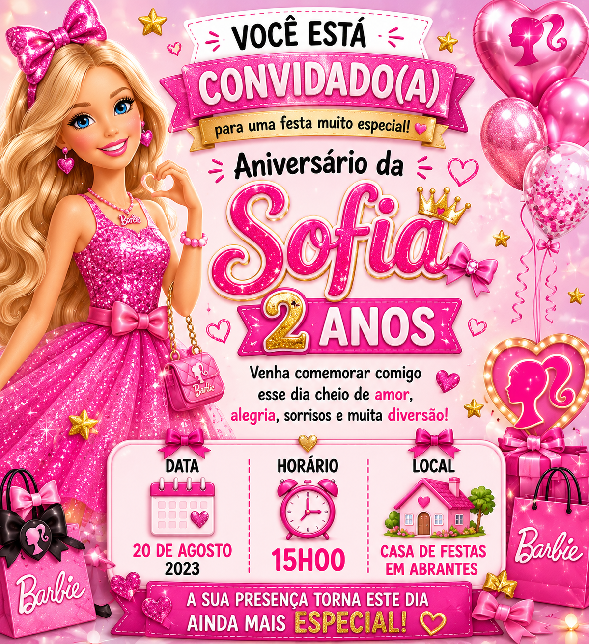 Convites de Aniversário Bebé Barbie